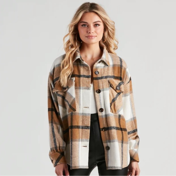 New With Tags Brushed Flannel Plaid Jacket Shacket Size Large - Picture 1 of 4